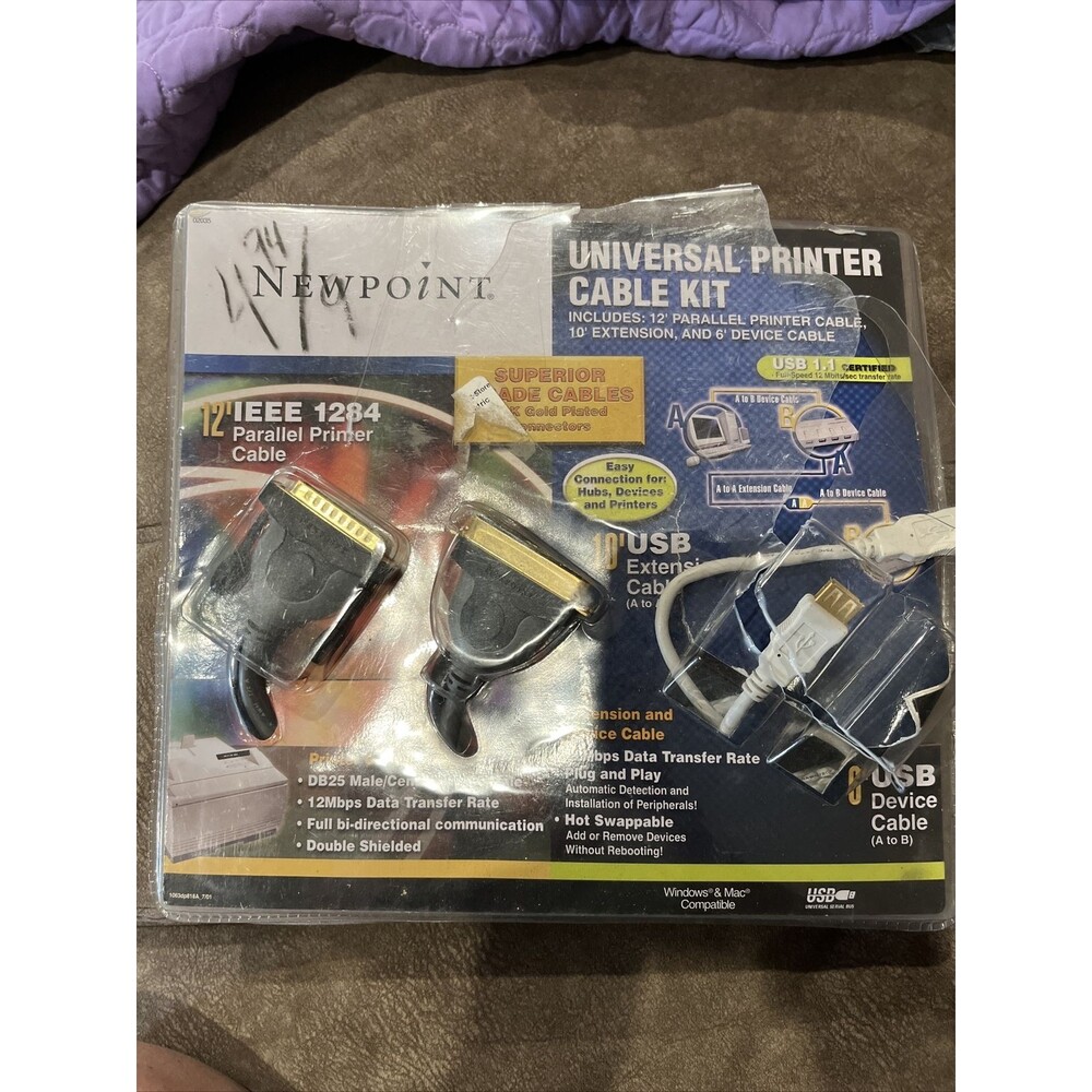 Newpoint Universal Printer Cable Kit 12' Parallel, 10' Extension, 6' USB Device